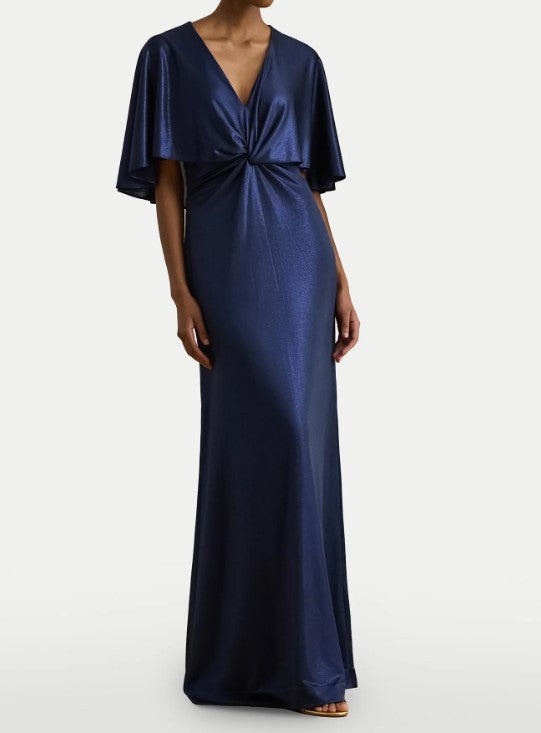 Polo Ralph Lauren Blue V Neck Cape Front Dress