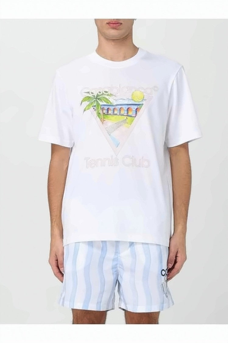 Casablanca Short-Sleeved Cotton T-Shirt With Graphic Print