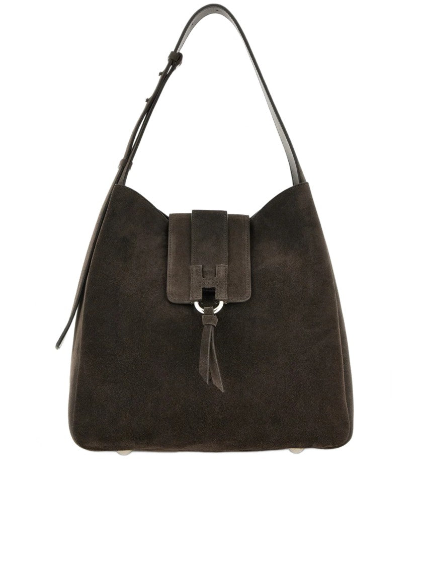 Hogan Structured Suede Handbag With Flap Closure