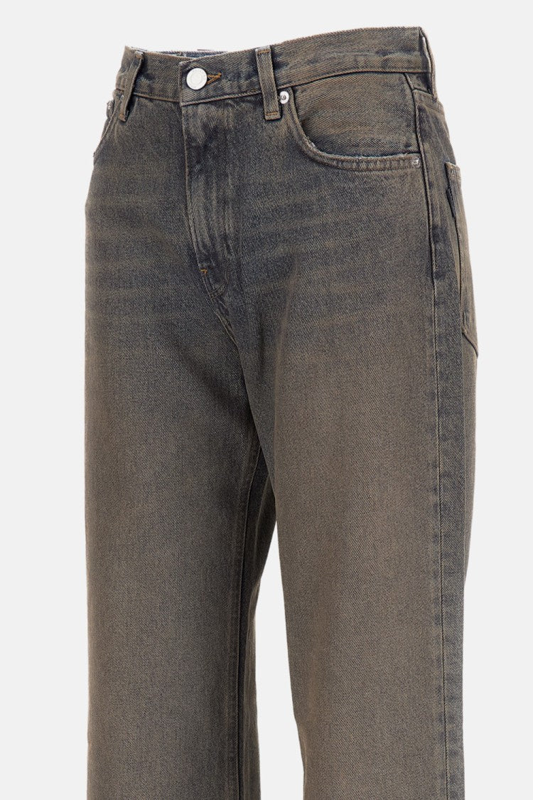 Haikure Mid-Rise Wide Leg Denim Jeans With Aged-Effect Wash