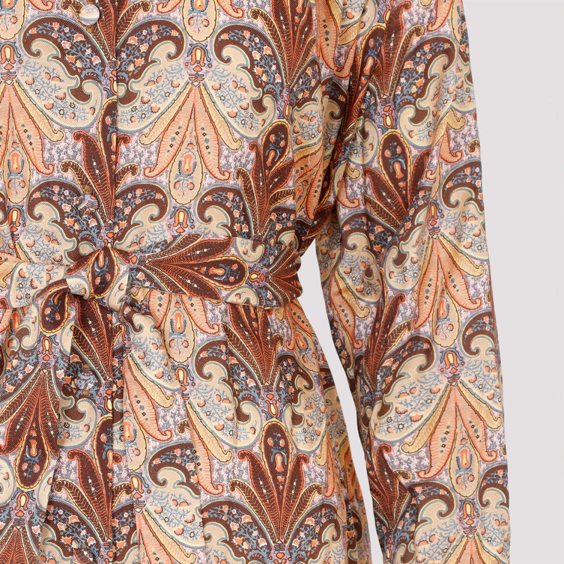 Etro Brown Wool And Silk Printed Shirt Dress