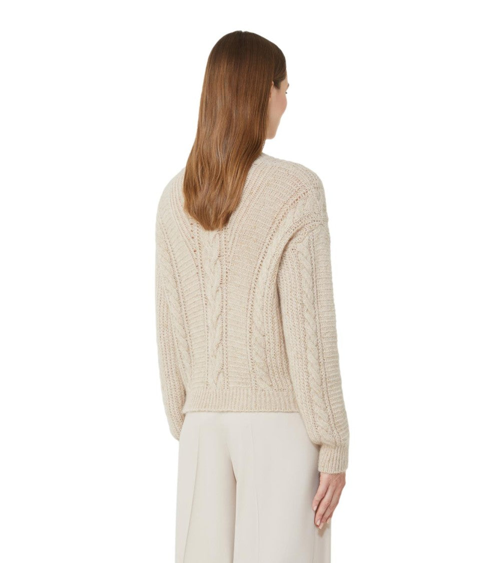 Max Mara Refined Beige Sweater With Cable Knit Design