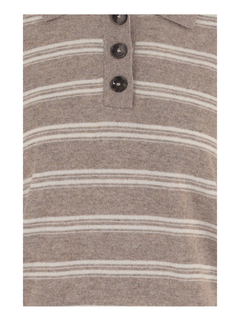The Garment Beige Striped Wool-Cashmere Polo Shirt
