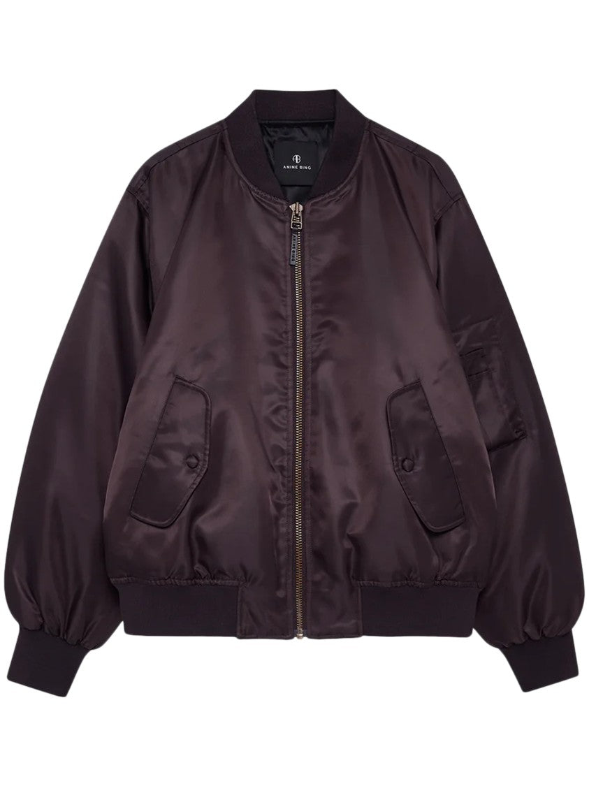 Anine Bing Deep Brown Bomber Jacket With Ribbed Details