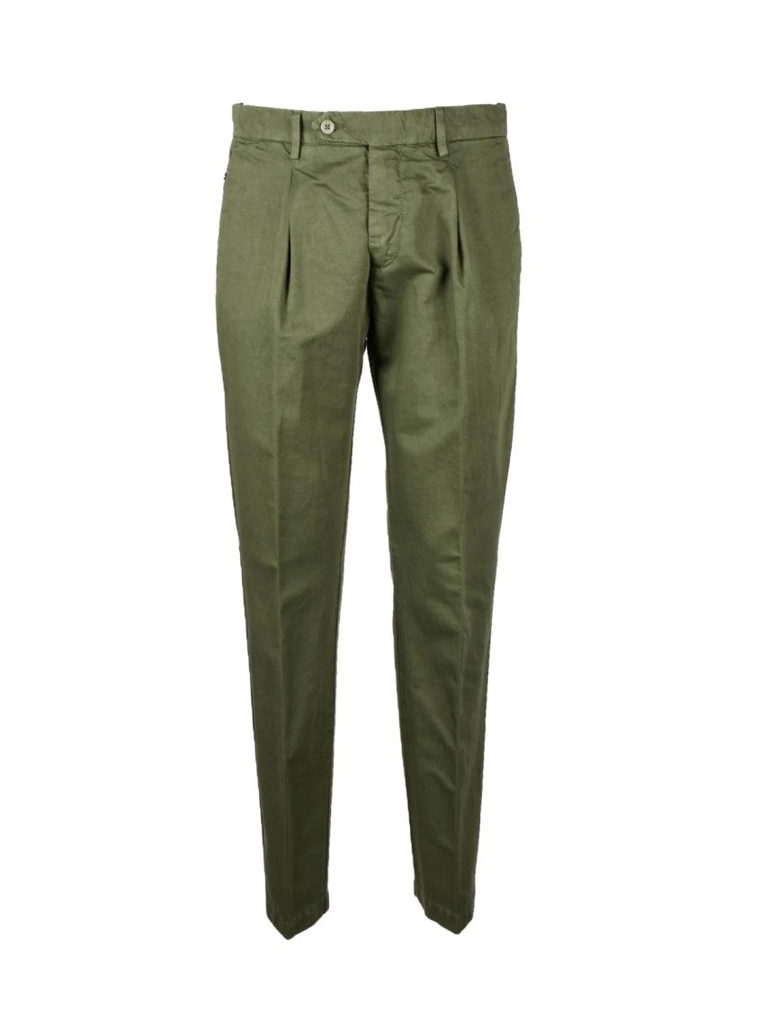 Giampaolo Tailored Green Cotton Linen Trousers With Front Pleats