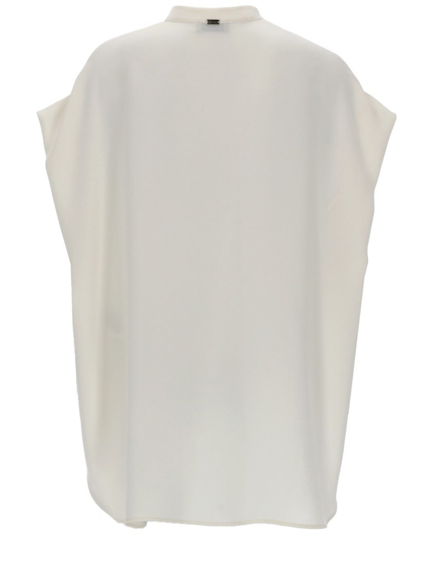 Herno White Loose Boxy High Neckline Blouse