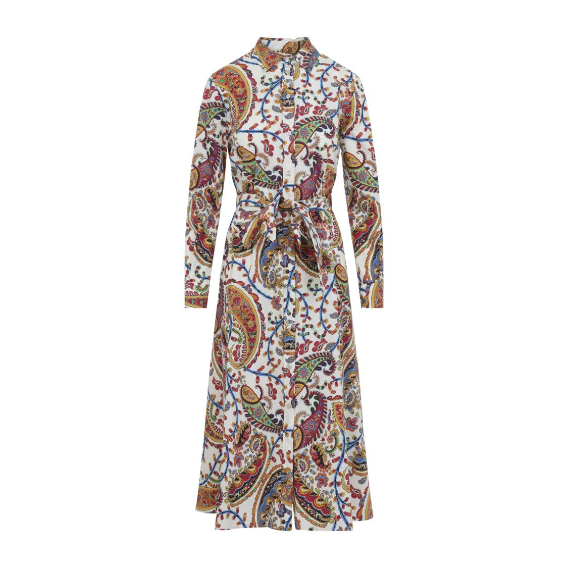 Etro Belted White Cotton Midi Dress
