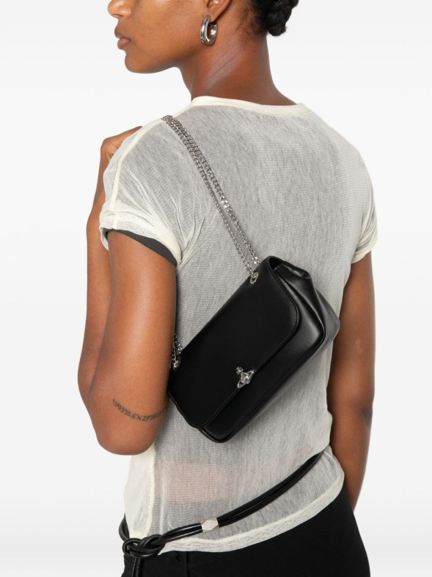 Vivienne Westwood Rectangular Black Shoulder Bag With Metallic Emblem