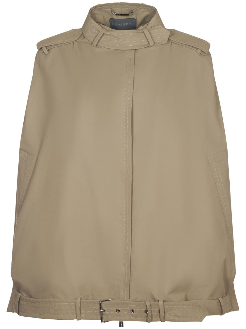 Alberta Ferretti Belted Cape Jacket With High Collar