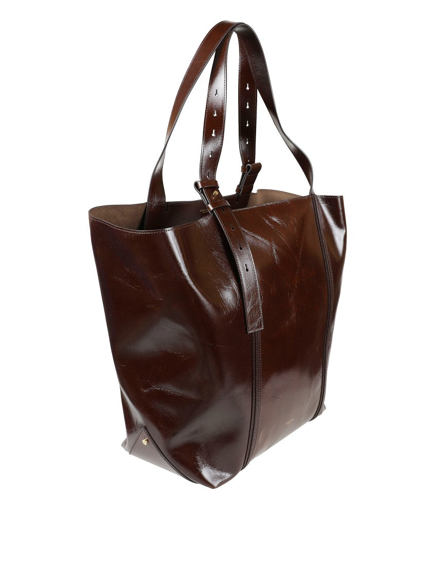 Golden Goose Structured Dark Brown Leather Tote Bag With Polished Finish