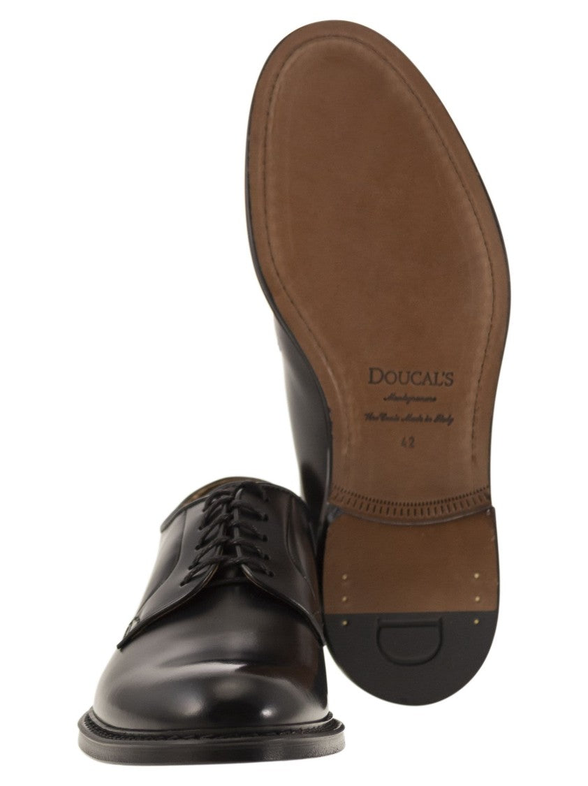 Doucal's Black Calfskin Derby Shoes With 5-Hole Lace-Up Design