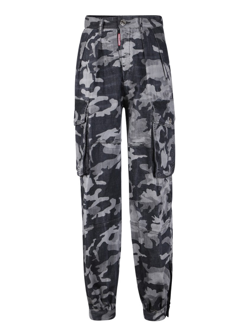 Dsquared2 Black Camouflage Pattern Wide Leg Trousers