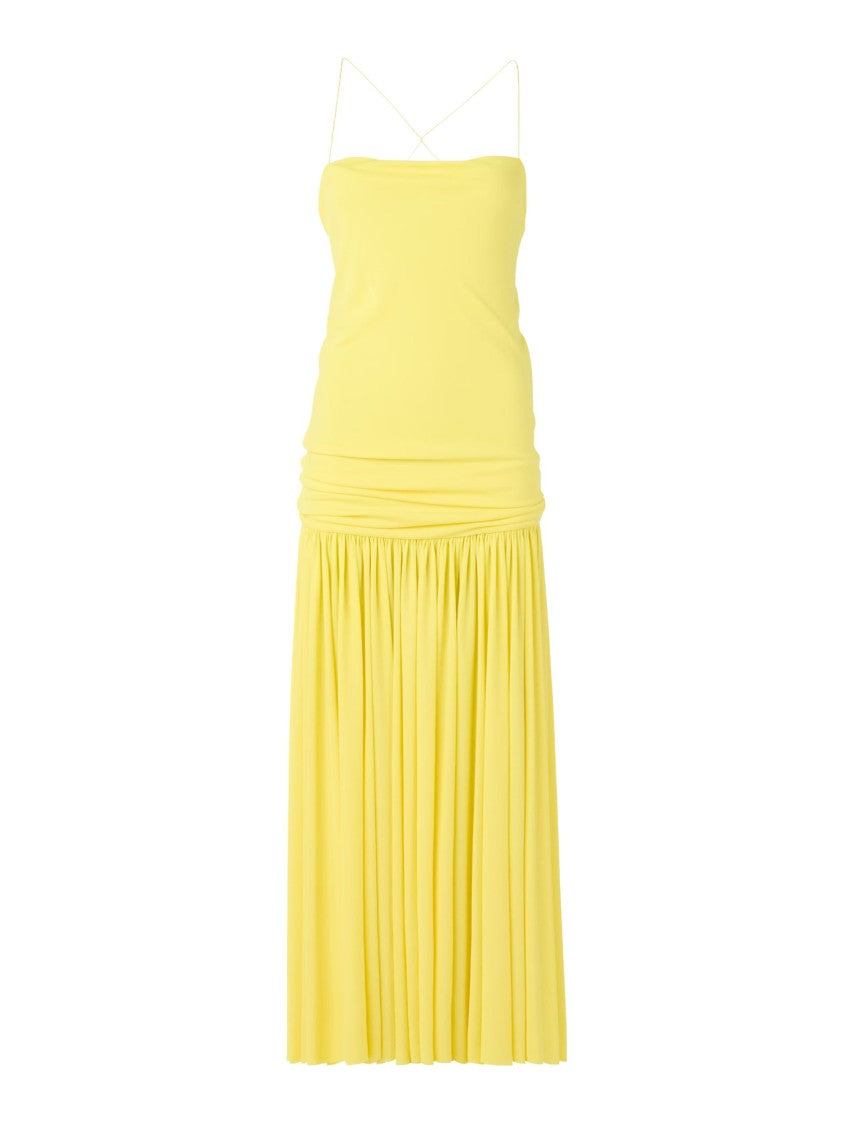 Jacquemus Yellow Draped Crossed Straps Viscose Midi Dress