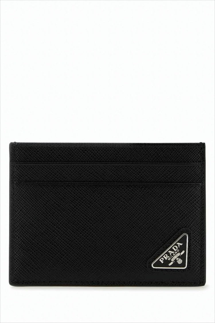 Prada Textured Leather Card Wallet With Triangular Metal Logo