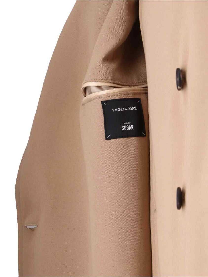 Tagliatore Double-Breasted Beige Cotton Trench Coat With Adjustable Belt