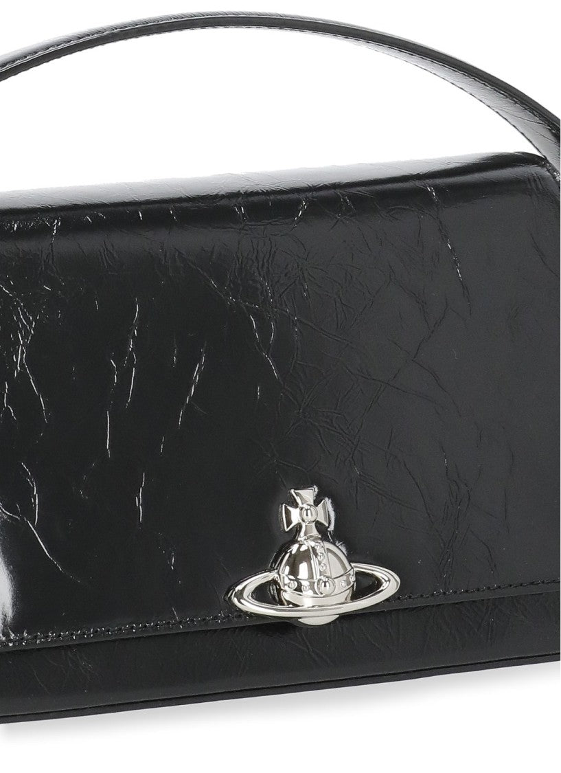 Vivienne Westwood Black Glossy Patent Leather Orb Logo Shoulder Bag