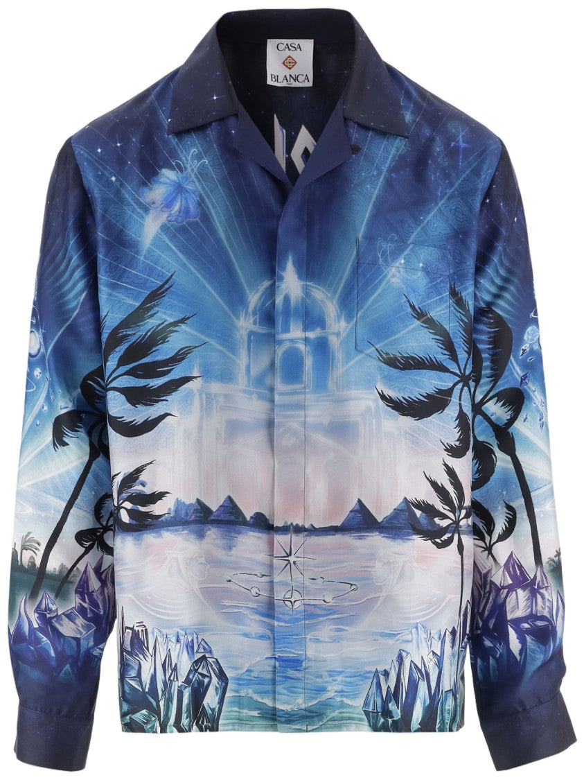 Casablanca Silk Shirt With Surreal Graphic Landscape Print