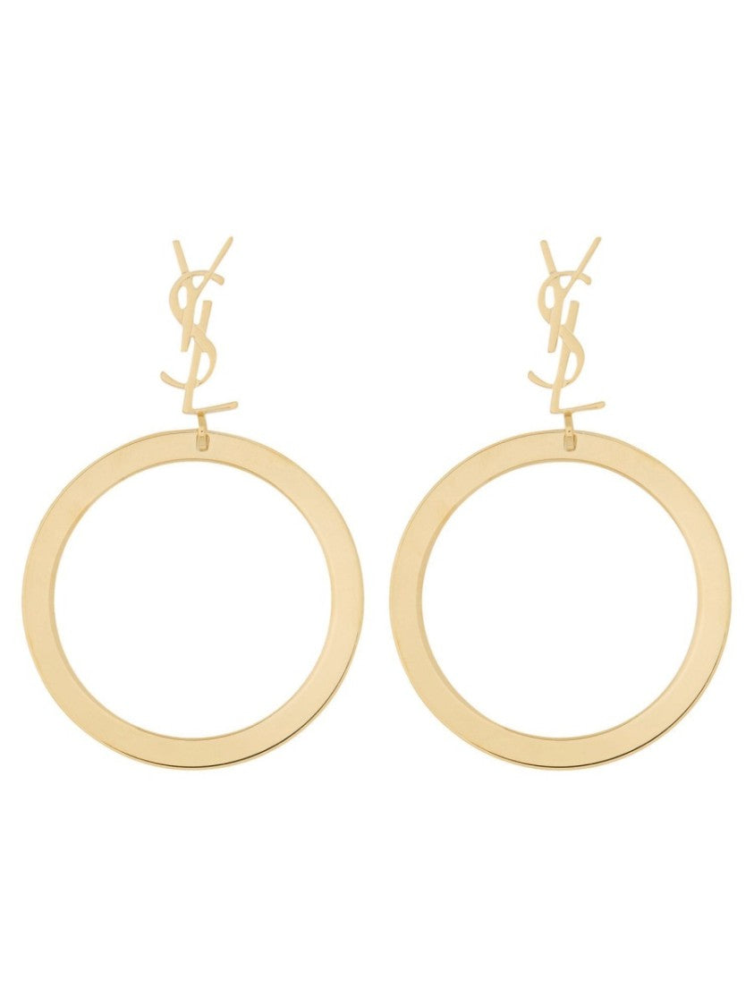 Saint Laurent Cassandre Pendant Gold Hoop Earrings