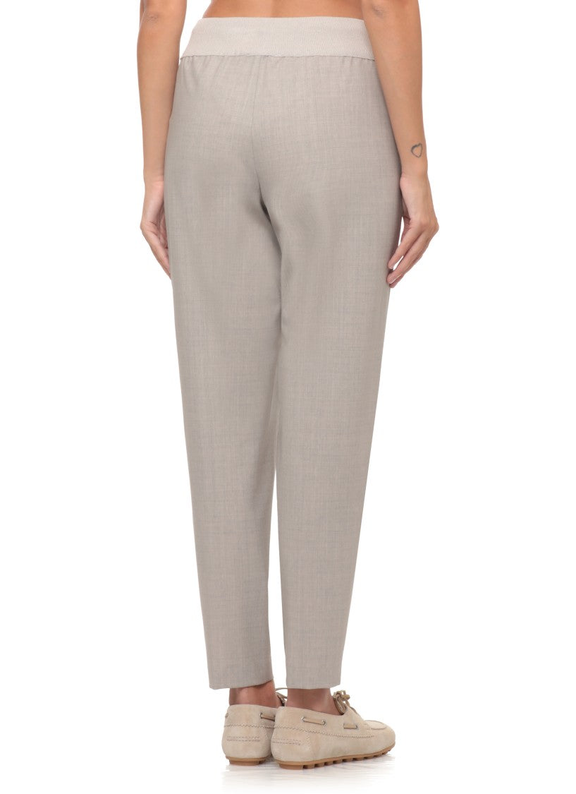 Panicale Beige Virgin Wool Light Point Detail Straight-Leg Pants