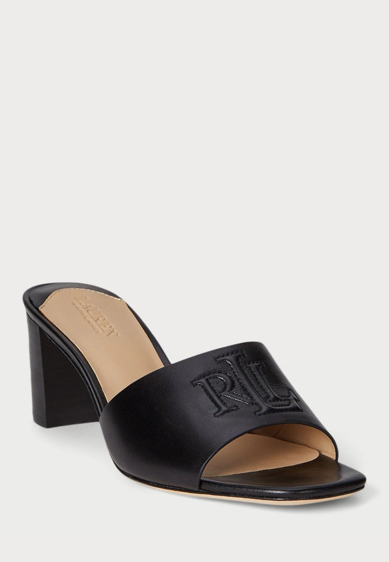 Lauren Ralph Lauren Black Everley Heel Smooth Leather Sandals