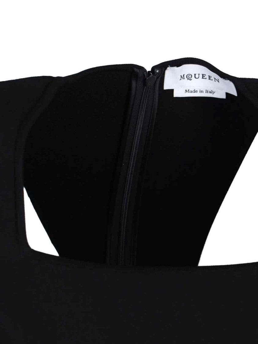 Alexander Mcqueen Draped Midi Dress With Fitted Bodice