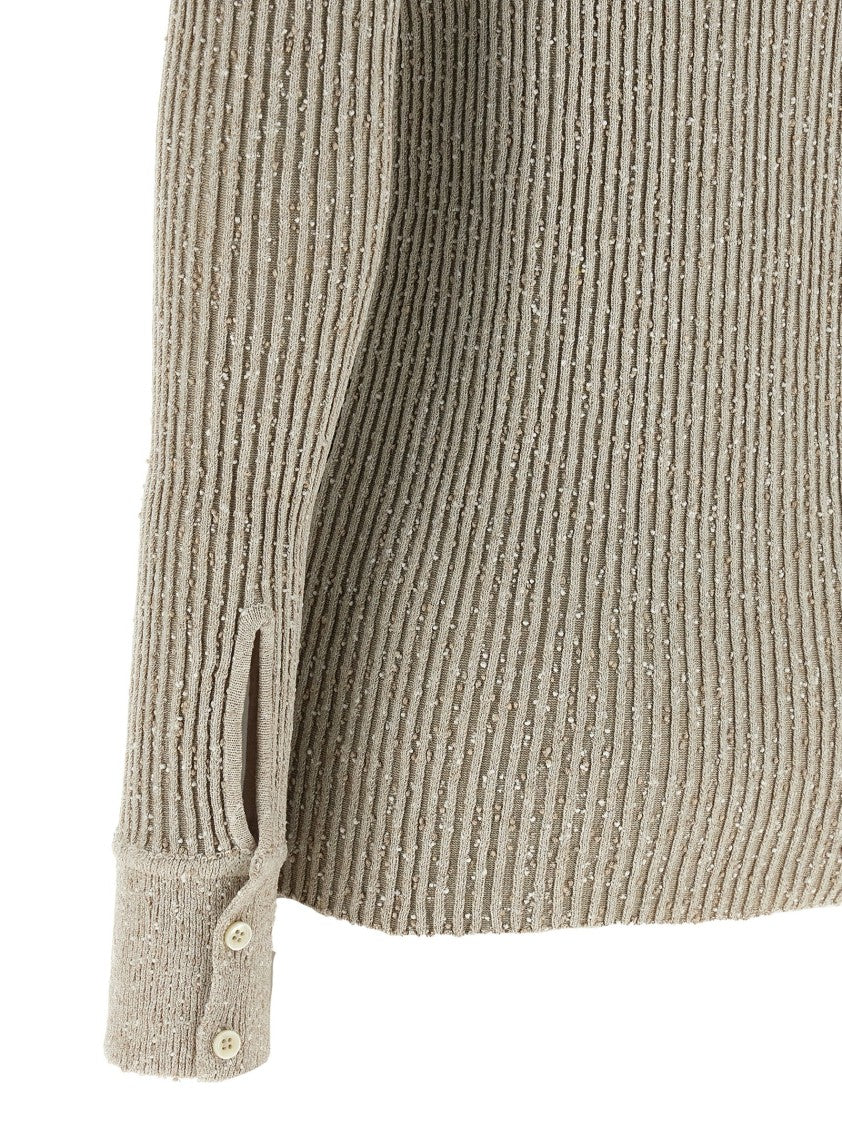 Magda Butrym Ribbed Viscose Knit Cardigan With Polo Collar