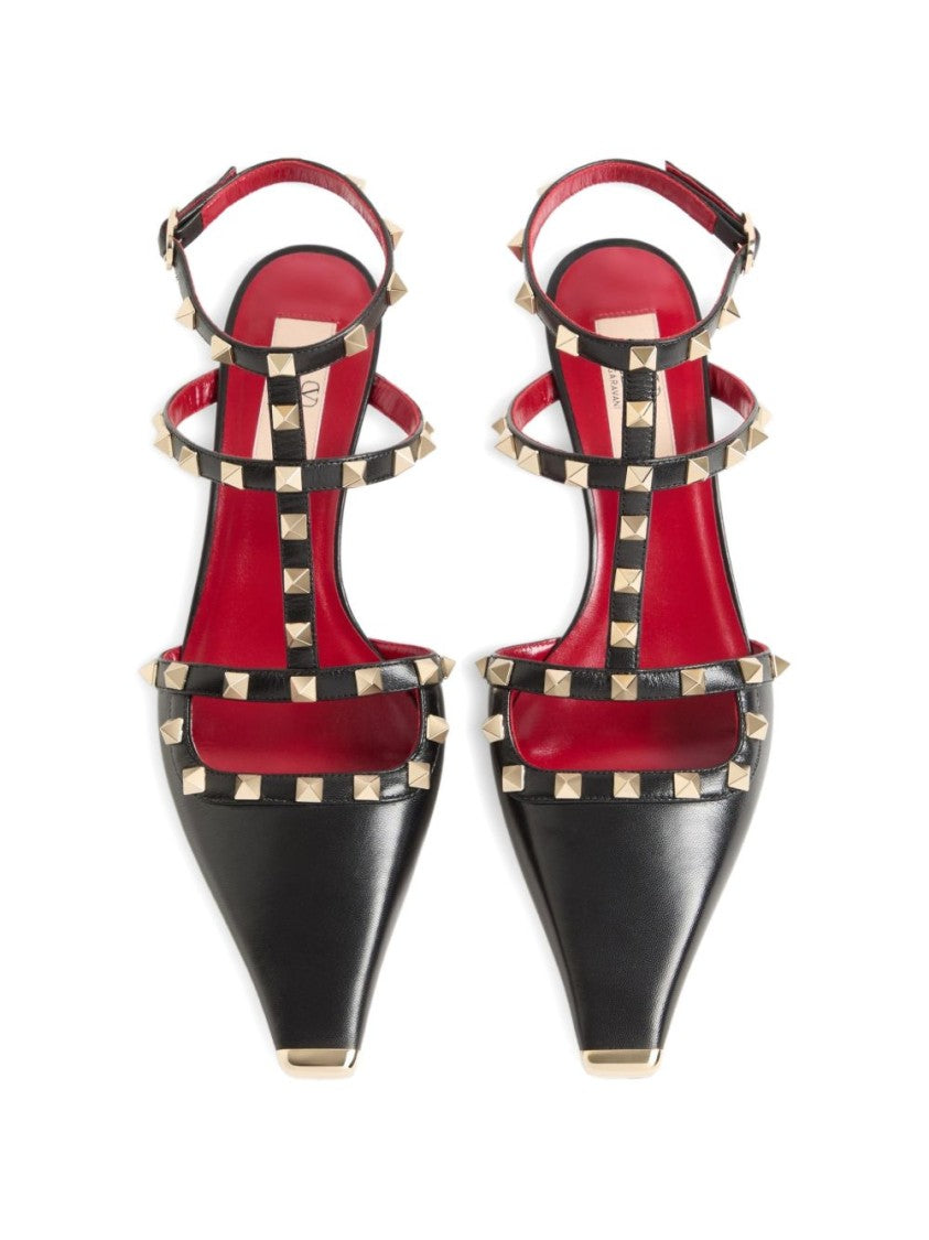 Valentino Garavani Gold-Tone Studded Strap Pointed-Toe Pumps