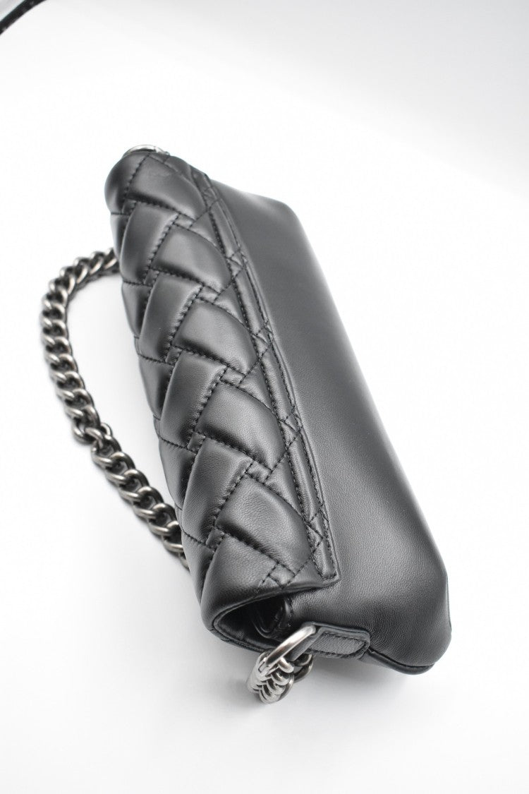 Kurt Geiger Quilted Black Handbag With Decorative Clasp And Chain Strap