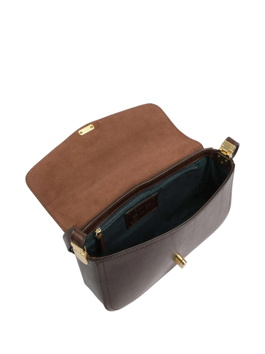 The Bridge Structured Brown Handbag With Gold-Colored Hardware
