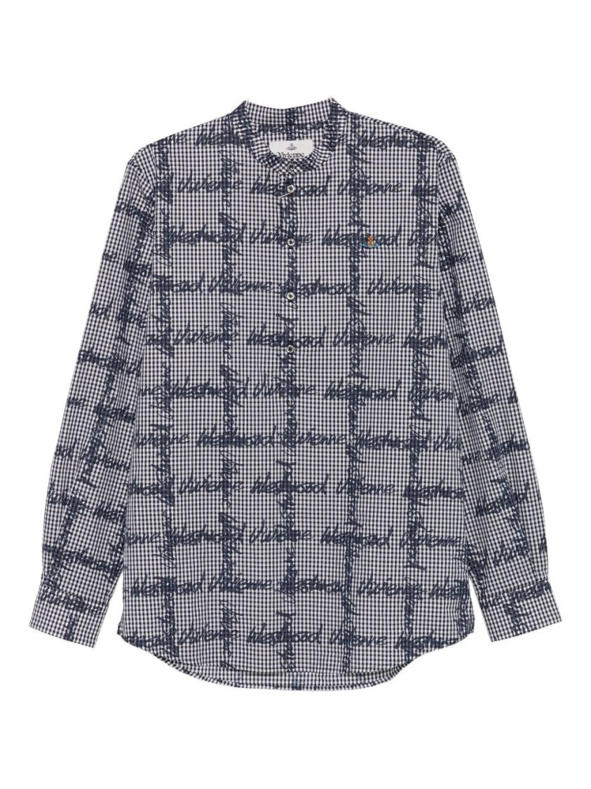 Vivienne Westwood Black Gingham Logo Print Mock Shirt