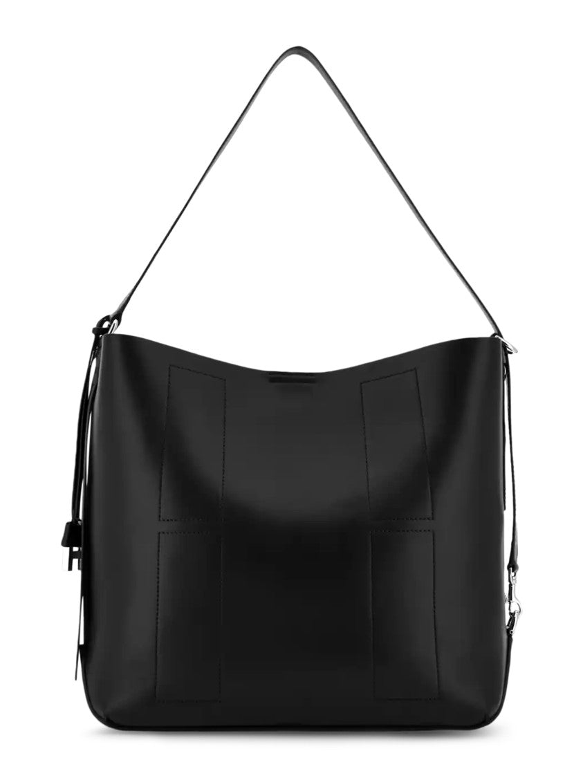 Hogan Black Leather Tote Bag With Design