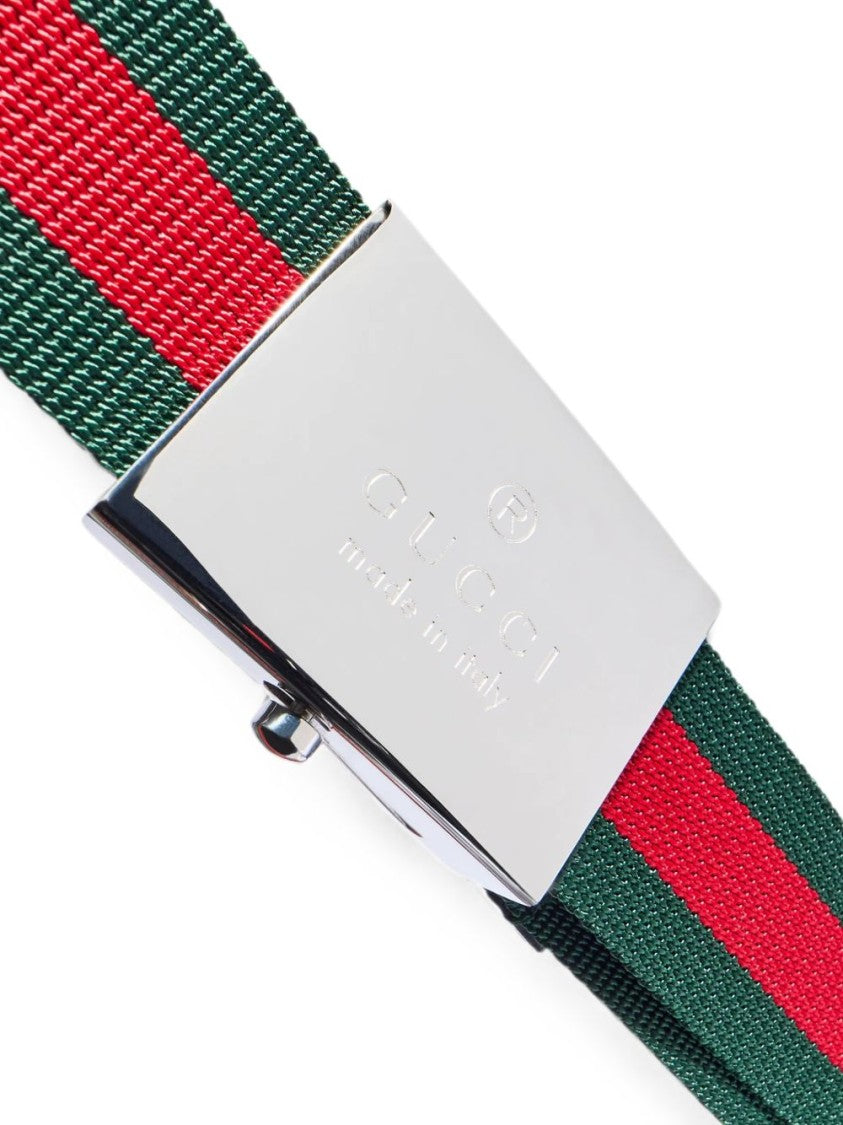 Gucci Green And Red Striped Woven Fabric Belt