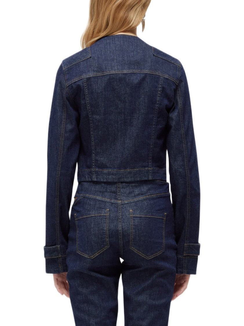 Blugirl Cropped Denim Jacket With Korean Collar And Tailored Details