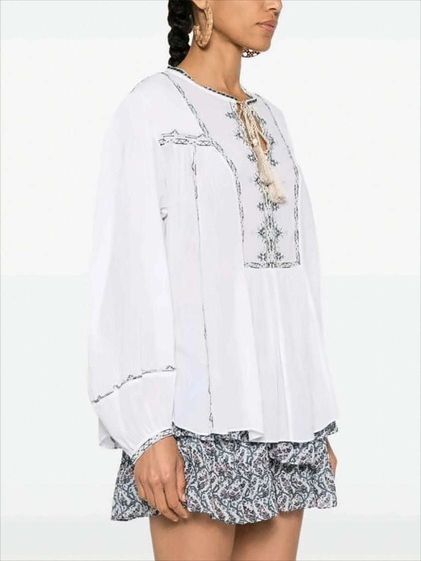 Isabel Marant Relaxed-Fit White Shirt With Embroidery And Tassel Tie