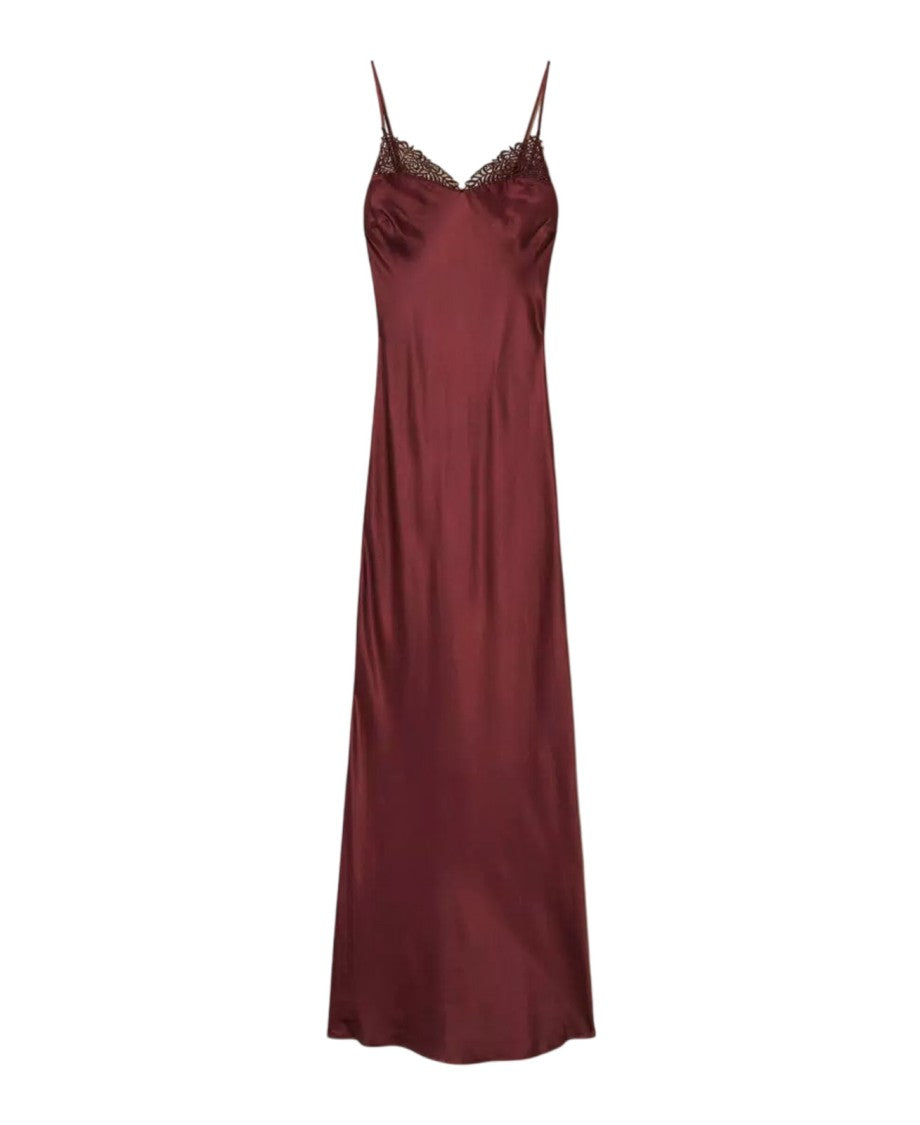 Twin-Set Maxi Satin Dress With Lace Trim