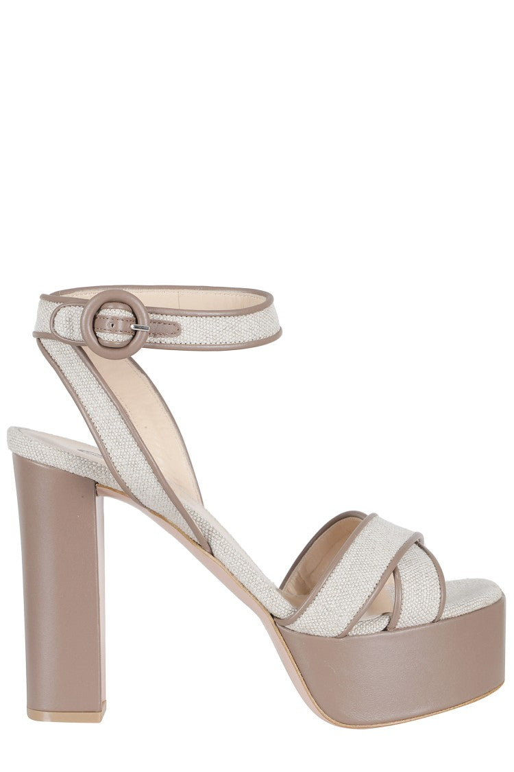Roberto Festa Brown/Beige Luanda Platform Ankle Strap Leather Sandals