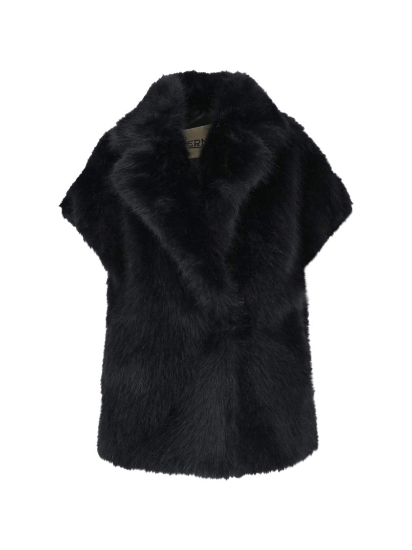 Herno Black Short-Sleeved Faux Fur Jacket