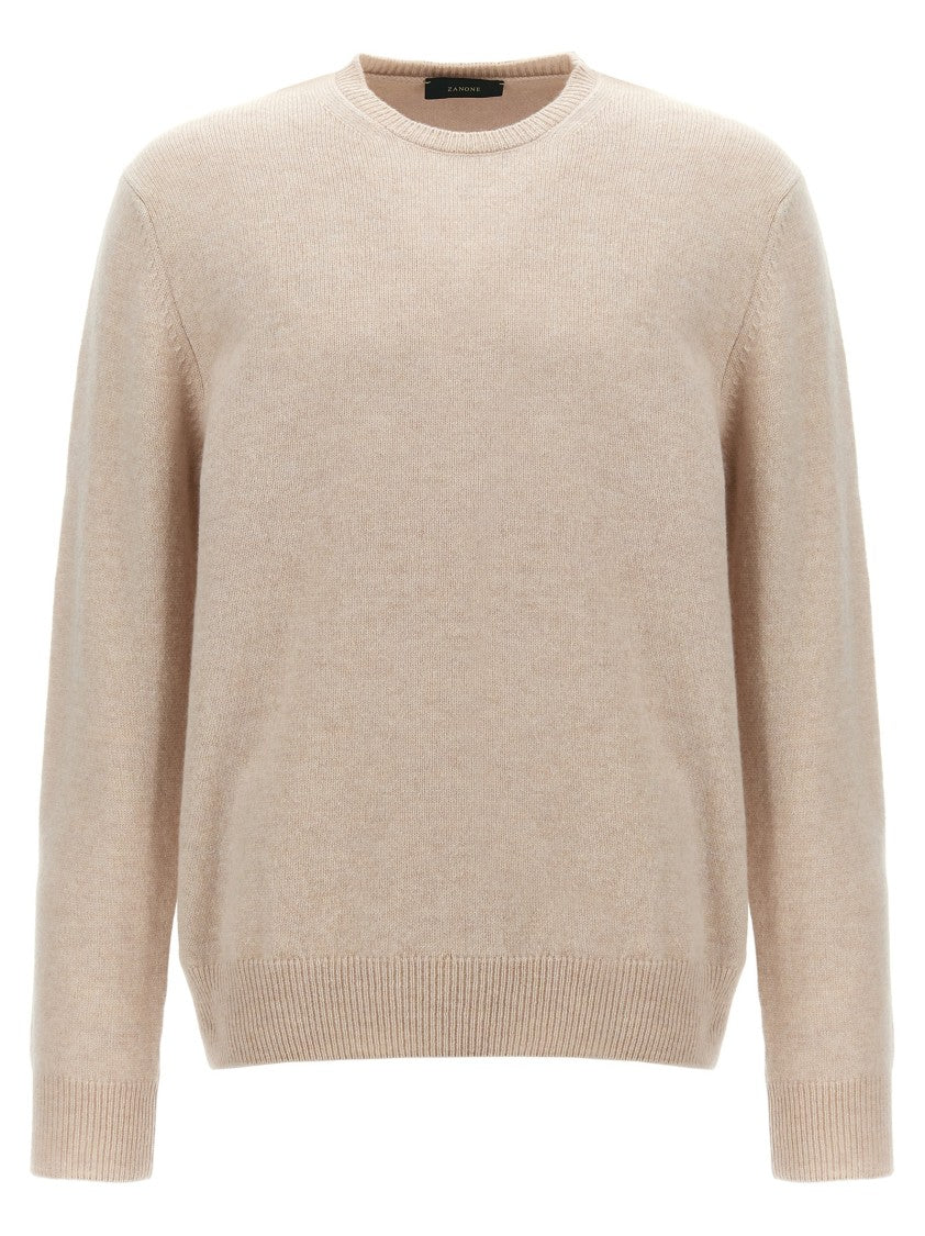Zanone Ribbed Wool Crewneck Sweater With Cuffed Sleeves