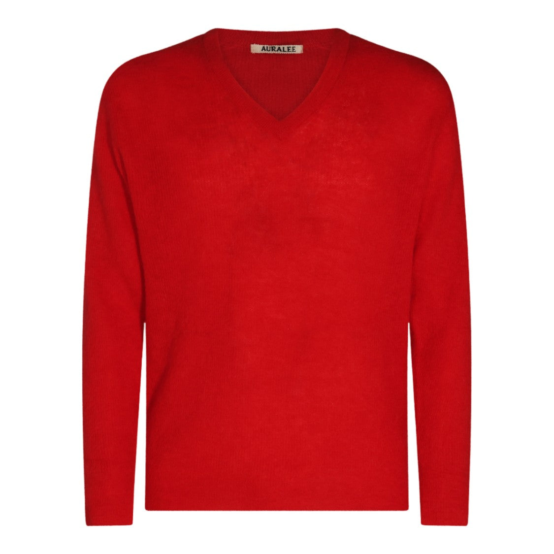 Auralee Vibrant Red Minimalist V-Neck Sweater