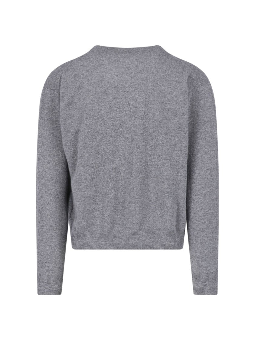 Jil Sander Grey Cashmere V-Neck Sweater