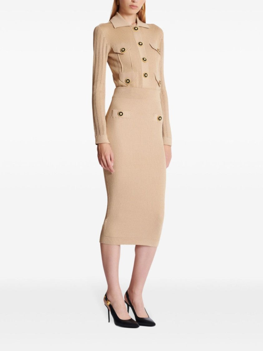 Balmain Stretch-Design Skirt With Decorative Button Detailing