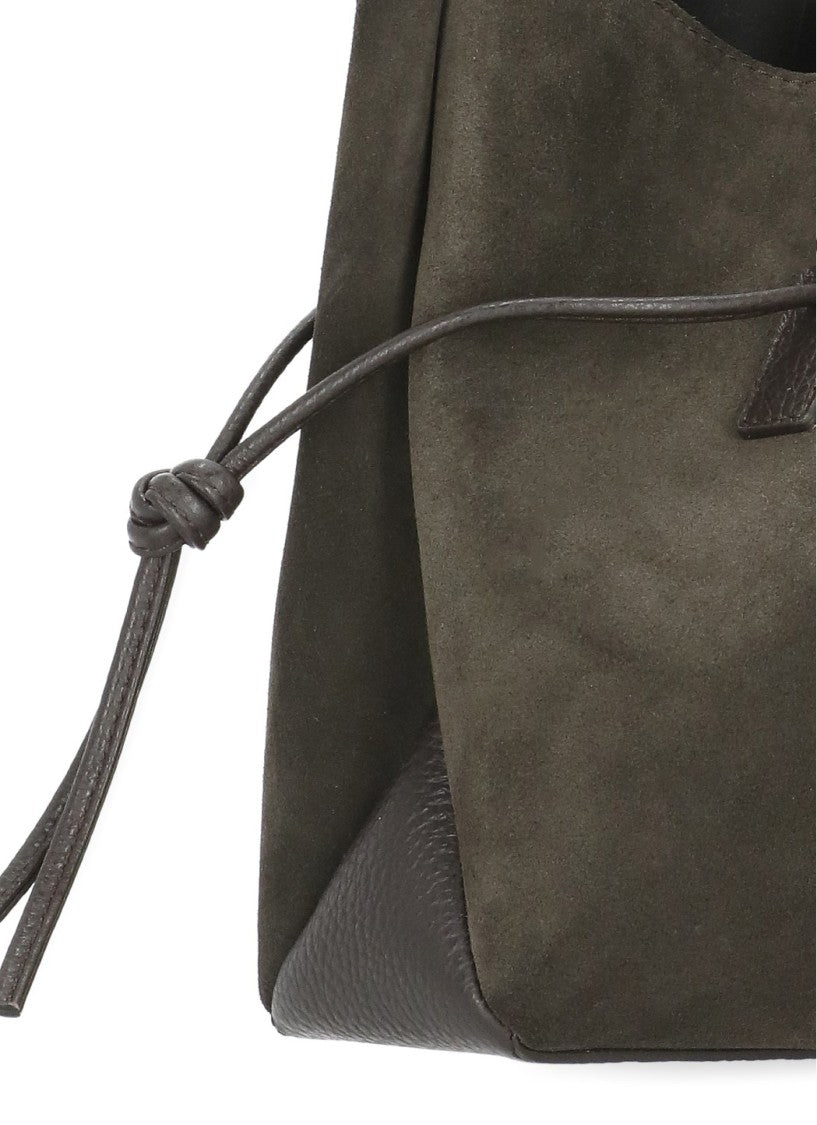 Yuzefi Draped Brown Suede Shoulder Bag With Scalloped Structure
