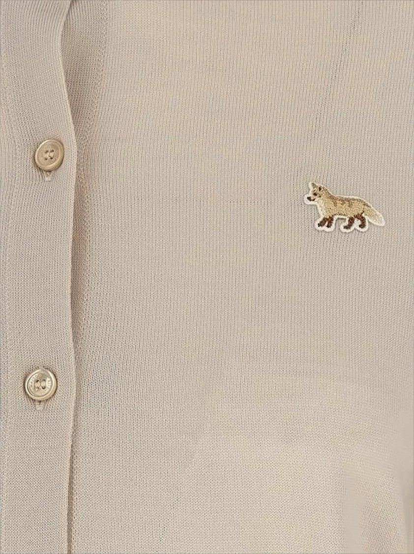 Maison Kitsuné Fine-Knit Cardigan With Button-Down Front And Embroidered Fox Emblem