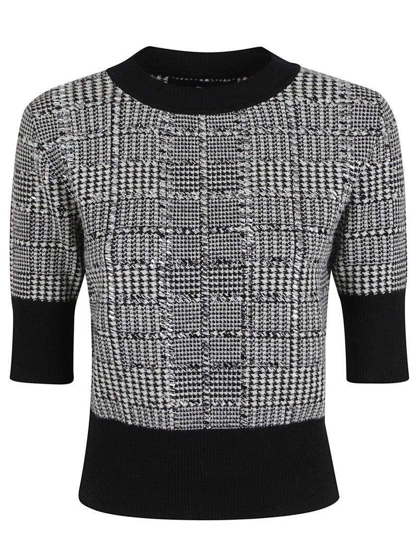 Ermanno Scervino Textured Knit Grey Sweater With Houndstooth Pattern
