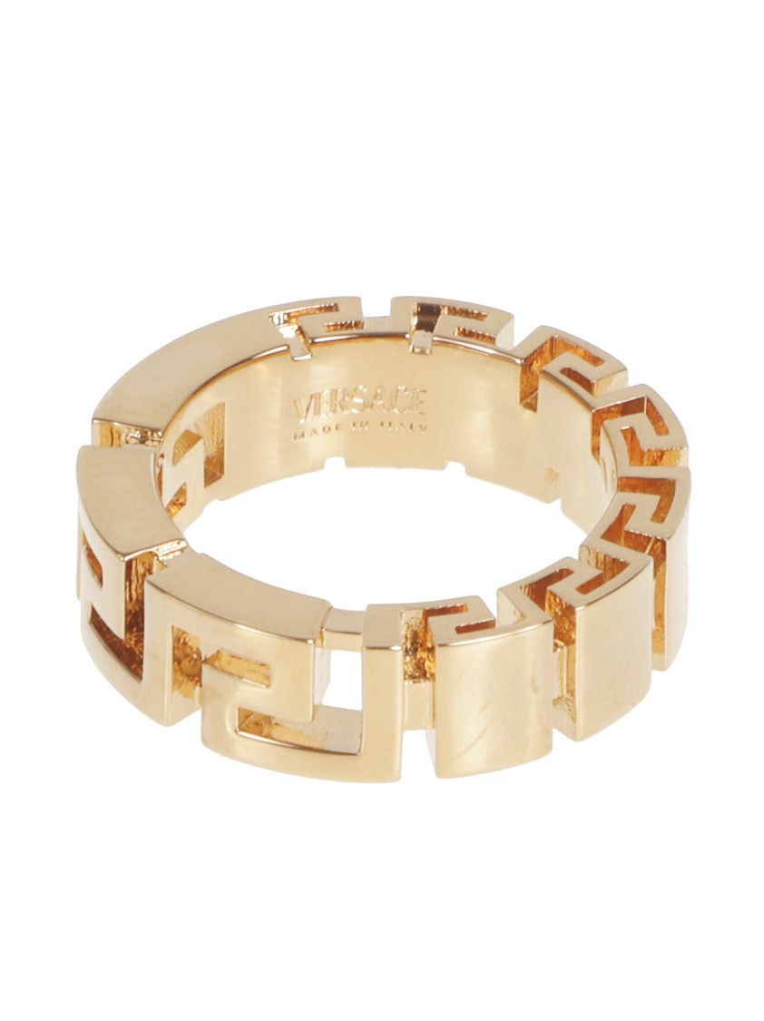 Versace Geometric Gold-Tone Brass Ring With All-Over Greek Key Motif