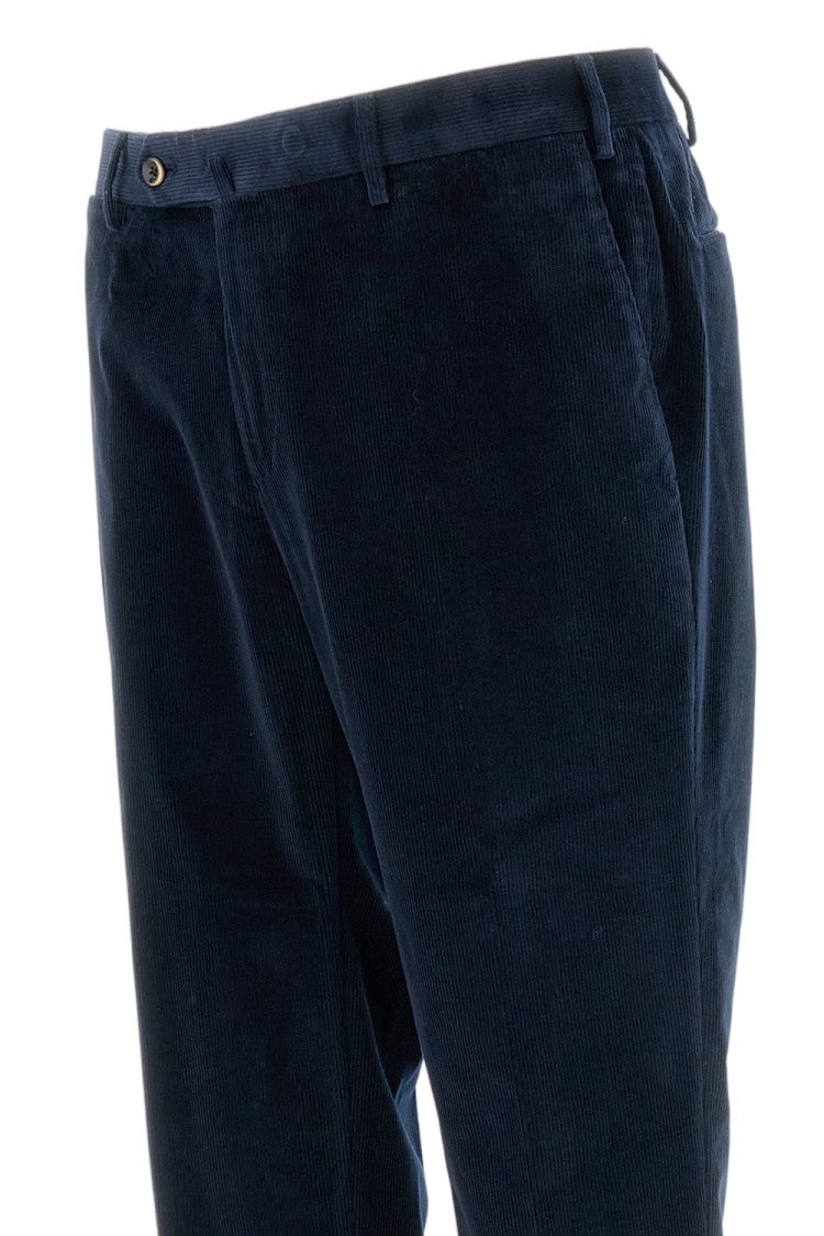 Pt01 Textured Blue Corduroy Pants With Tailored Fit