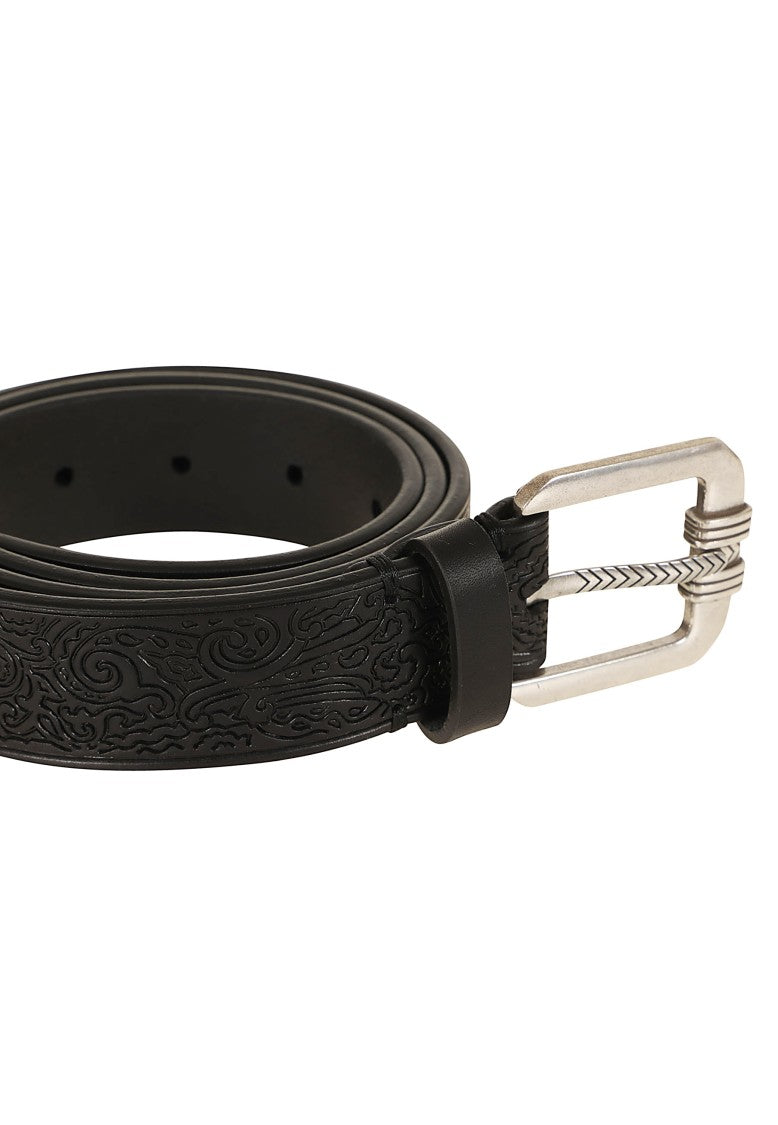 Etro Black Paisley-Embossed Leather Western Belt