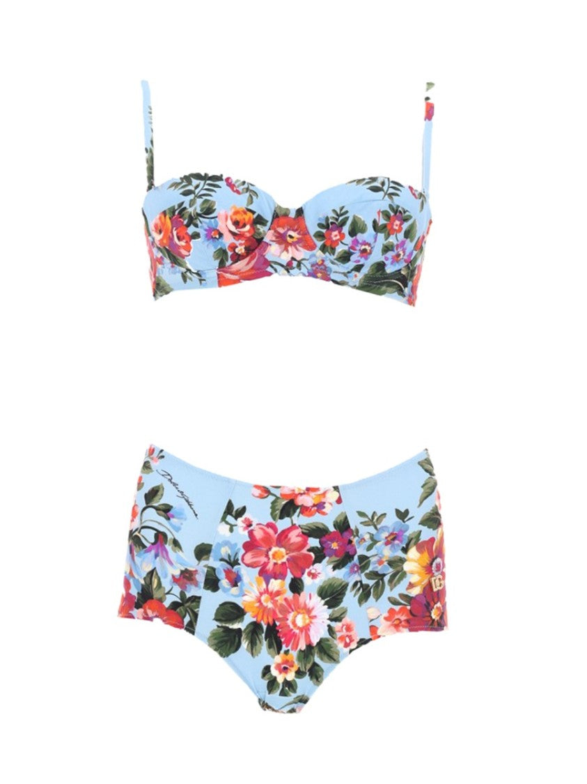 Dolce & Gabbana Light Blue Polyamide Floral Swimsuit
