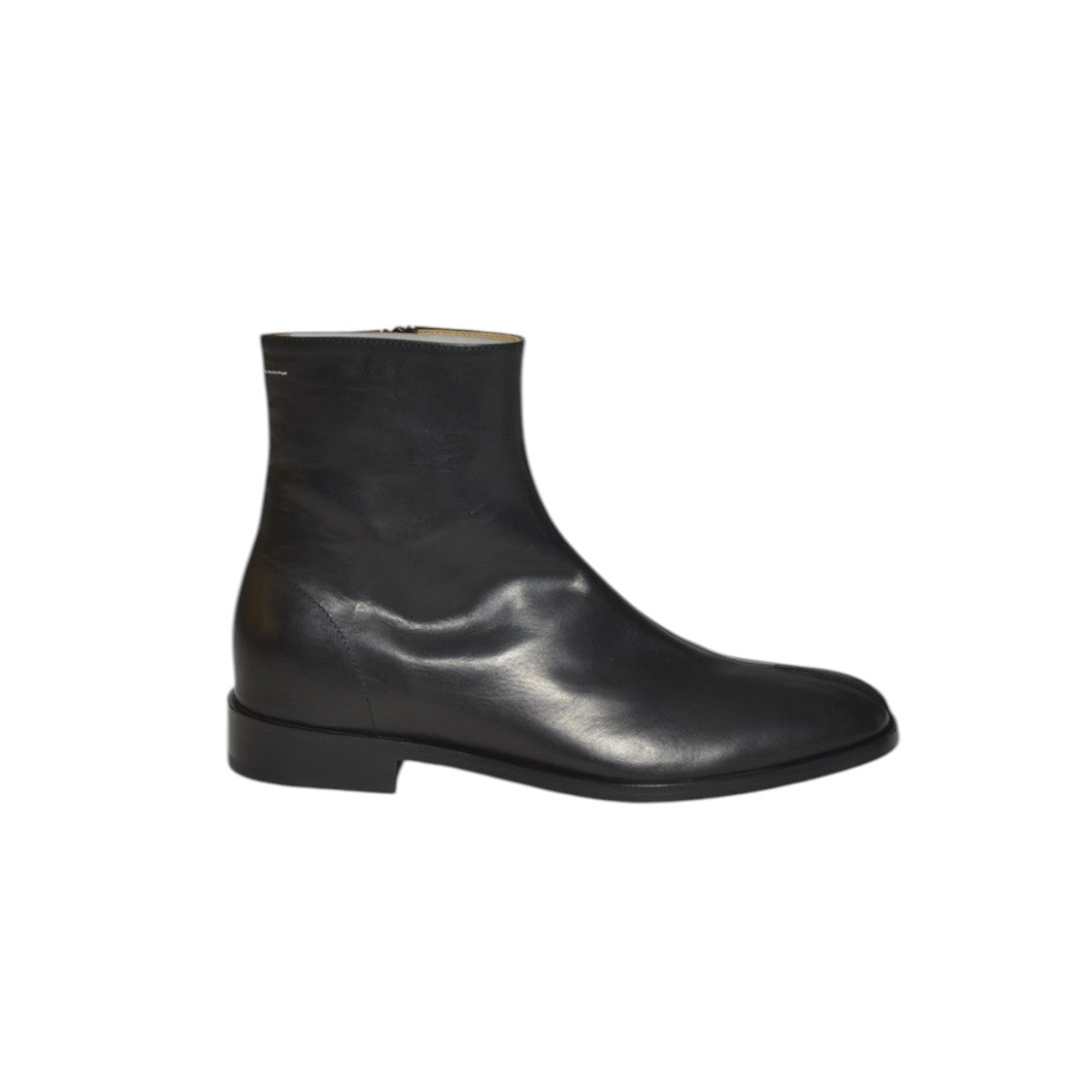 Mm6 By Maison Margiela Smooth Leather Boots With Side Zipper And Sturdy Sole