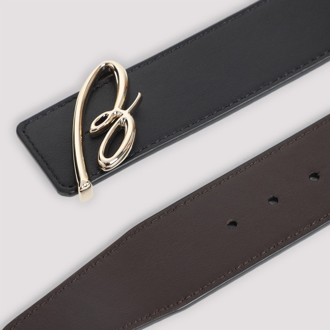 Brioni B Logo Reversible Black And Brown Leather Belt